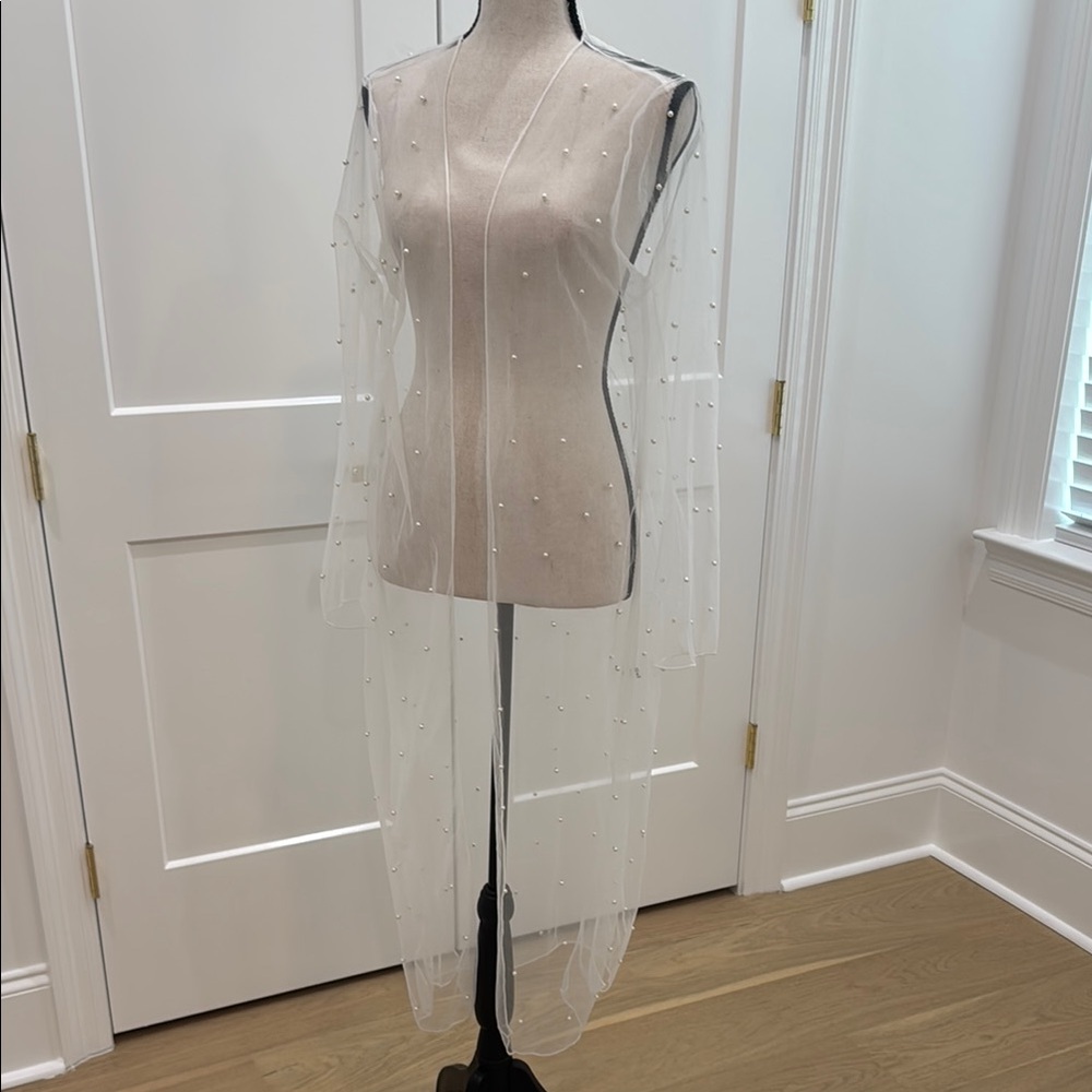 Sheer Pearl-Embellished Long Sleeve Cover-Up